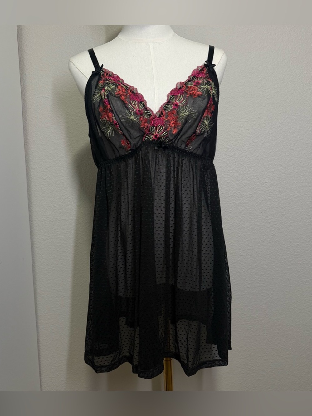 Cacique Black Lace Floral Babydoll Slip size 18/20